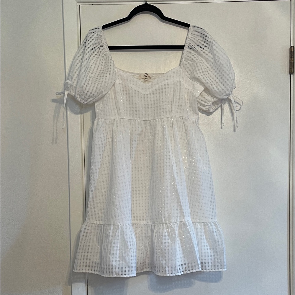Entro White Puff Sleeve Mini Dress